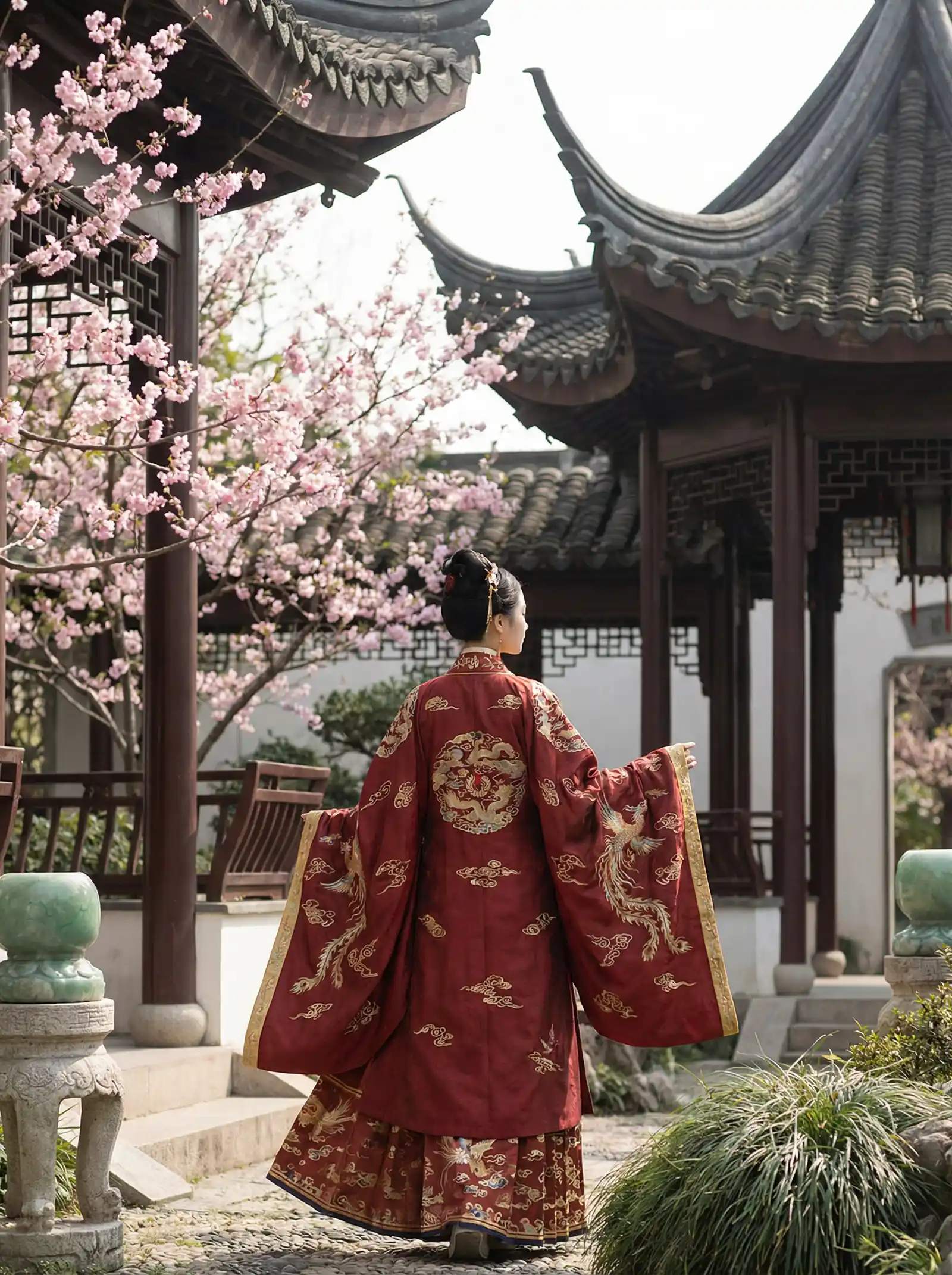 qq皮肤非主流 明制汉服红色凤凰刺绣